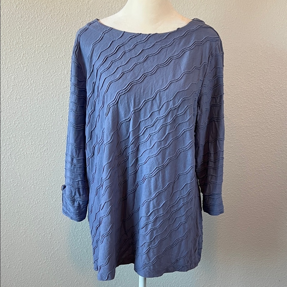 Christoper & Banks 3/4 Sleeve Ripple Textured Boatneck TShirt Blue Size Large